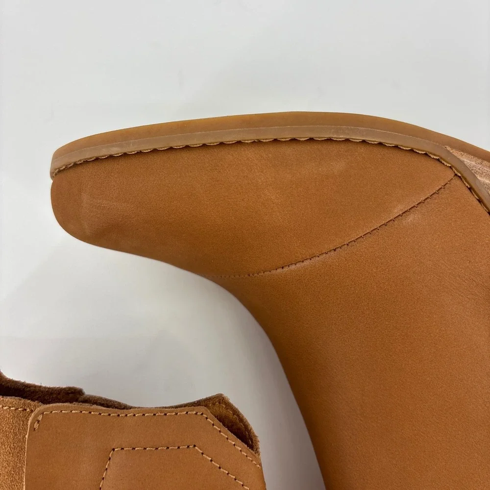 Toms Clare Wedge Ankle Boots Tan Brown Women Size 9 Leather Suede Pull On Casual